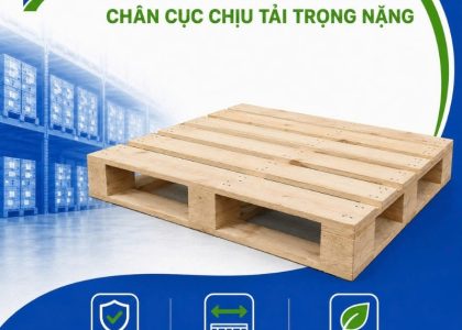 Pallet gỗ thông chân cục chịu tải nặng đến 4000kg. Thiết kế chân gù 4 đường nâng linh hoạt. Gỗ thông bền đẹp, đạt chuẩn xuất khẩu ISPM 15. Giá tốt!