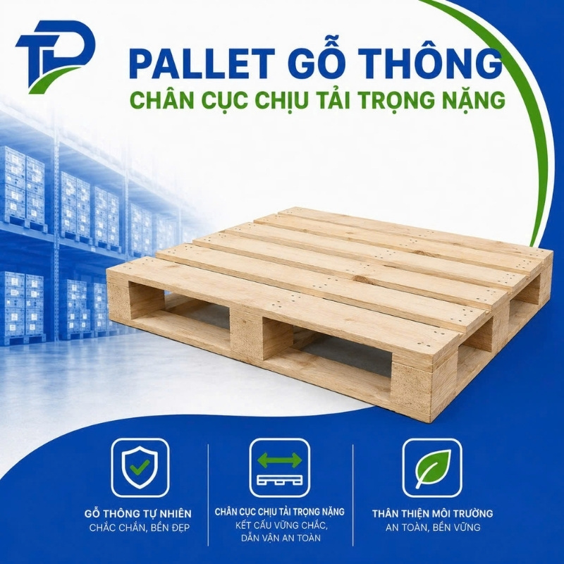 Pallet gỗ thông chân cục chịu tải trọng nặng