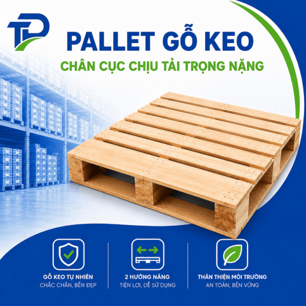 Pallet gỗ keo chân cục chịu tải trọng nặng