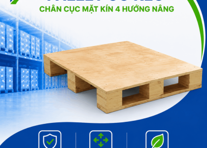 Pallet gỗ keo chân cục mặt kín 4 hướng nâng