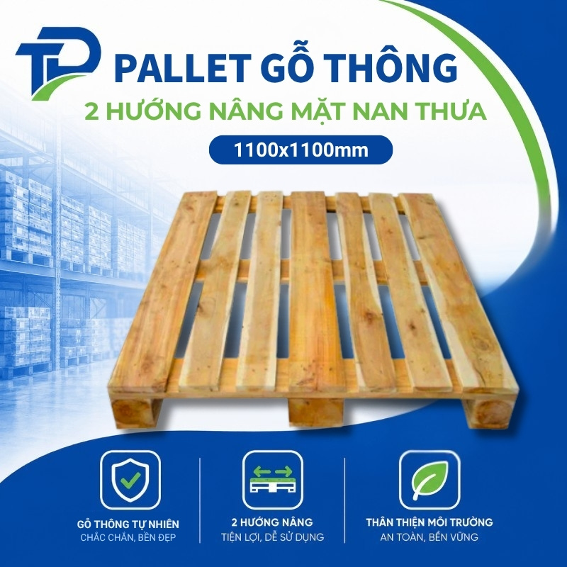 Pallet gỗ thông 2 hướng nâng mặt nan thưa (1100x1100mm)