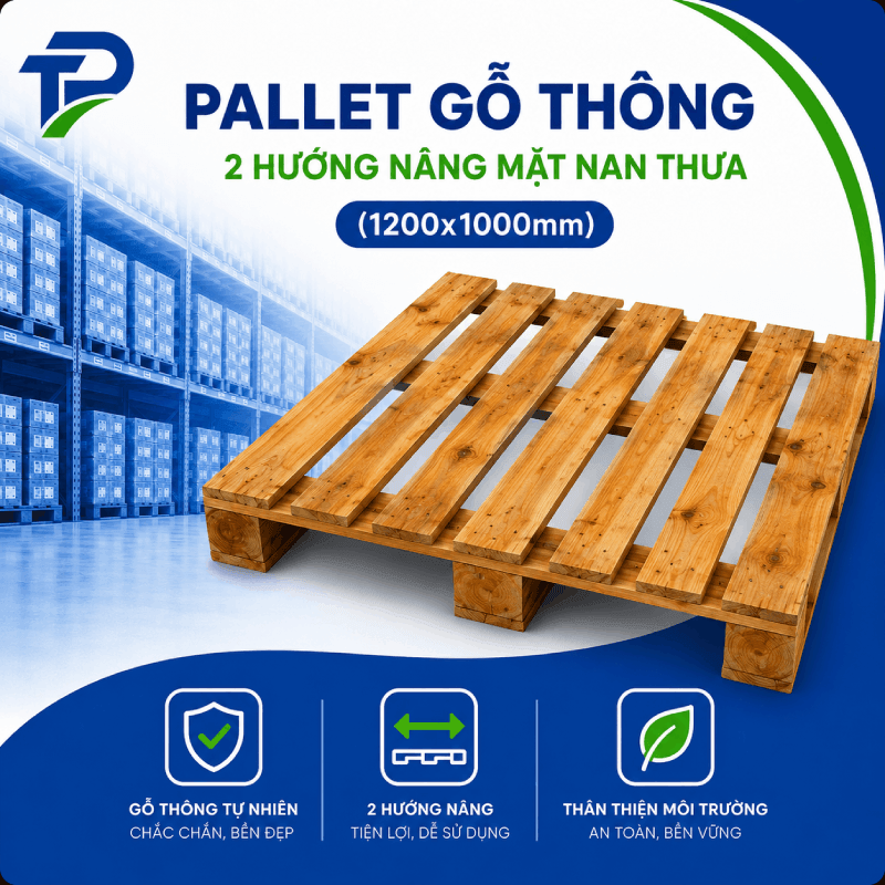 Pallet gỗ thông 2 hướng nâng mặt nan thưa (1200x1000mm)